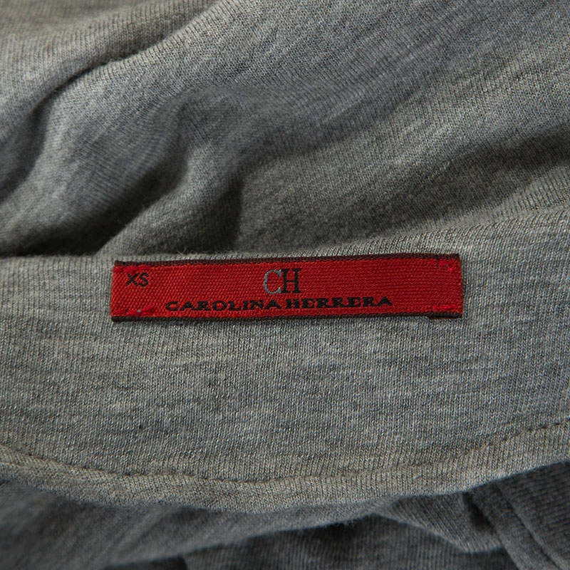 Carolina Herrera Grey Wool Blend Jersey Bow Detail Top XS Women