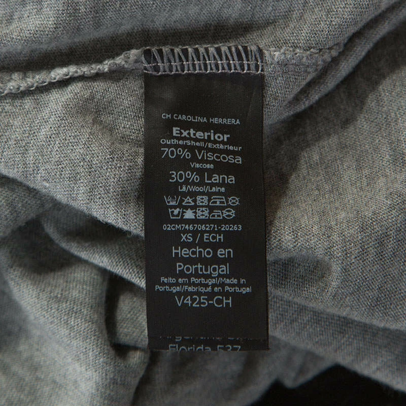 Carolina Herrera Grey Wool Blend Jersey Bow Detail Top XS Women