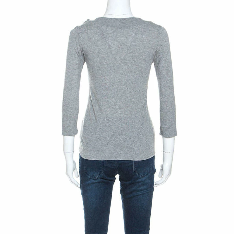 Carolina Herrera Grey Wool Blend Jersey Bow Detail Top XS Women