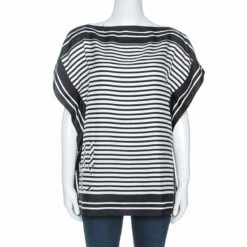 Carolina Herrera Monochrome Striped Silk Kaftan Top XS Women - Black