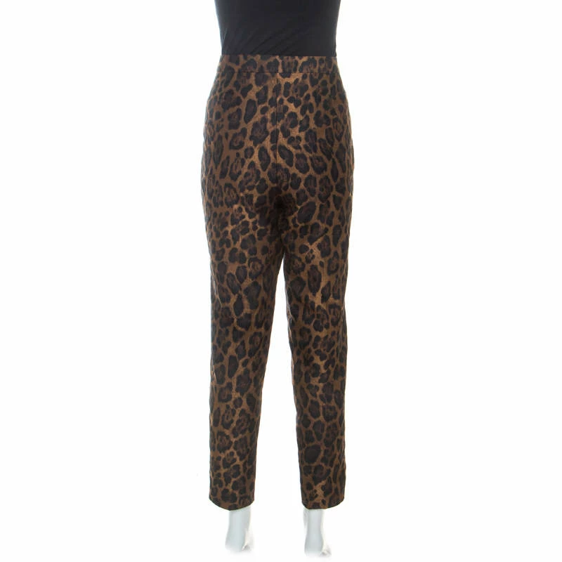CH Carolina Herrera Bicolor Leopard Pattern Jacquard Tapered Pants L Women - Brown