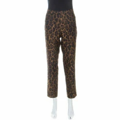 CH Carolina Herrera Bicolor Leopard Pattern Jacquard Tapered Pants L Women - Brown