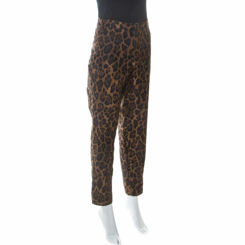 CH Carolina Herrera Bicolor Leopard Pattern Jacquard Tapered Pants L Women - Brown