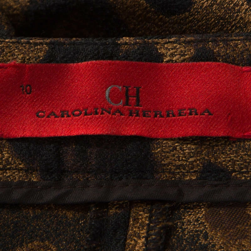 CH Carolina Herrera Bicolor Leopard Pattern Jacquard Tapered Pants L Women - Brown
