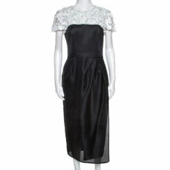 Carolina Herrera Monochrome Embellished Silk Sheath Dress S Women - Black