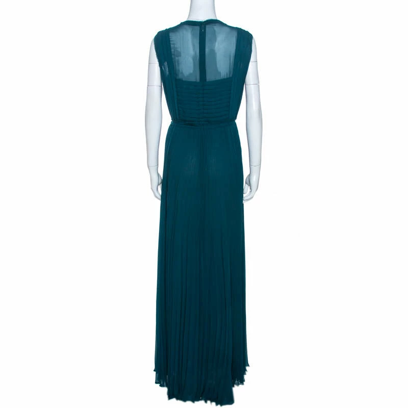 CH Carolina Herrera Green Crepe Pleated Sleeveless Maxi Dress L Women