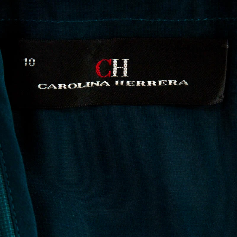 CH Carolina Herrera Green Crepe Pleated Sleeveless Maxi Dress L Women