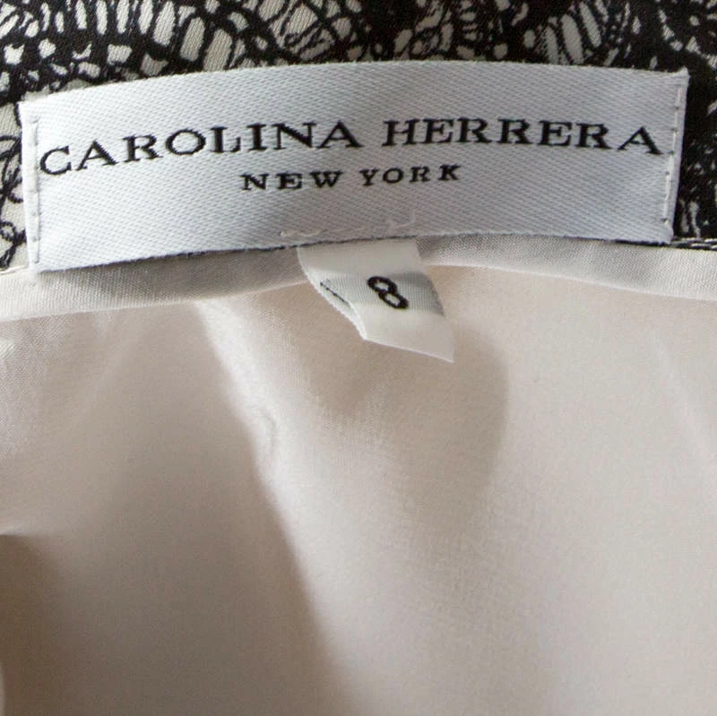 Carolina Herrera Monochrome Lace Print Silk One Shoulder Evening Gown M Women - Black