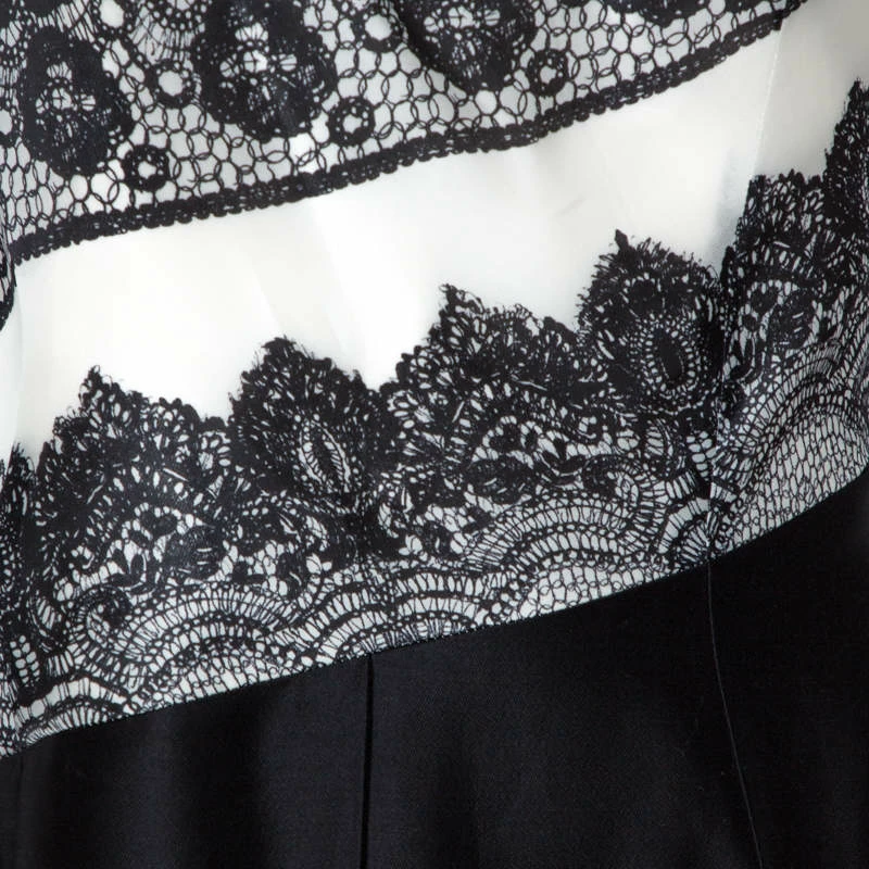 Carolina Herrera Monochrome Lace Print Silk One Shoulder Evening Gown M Women - Black