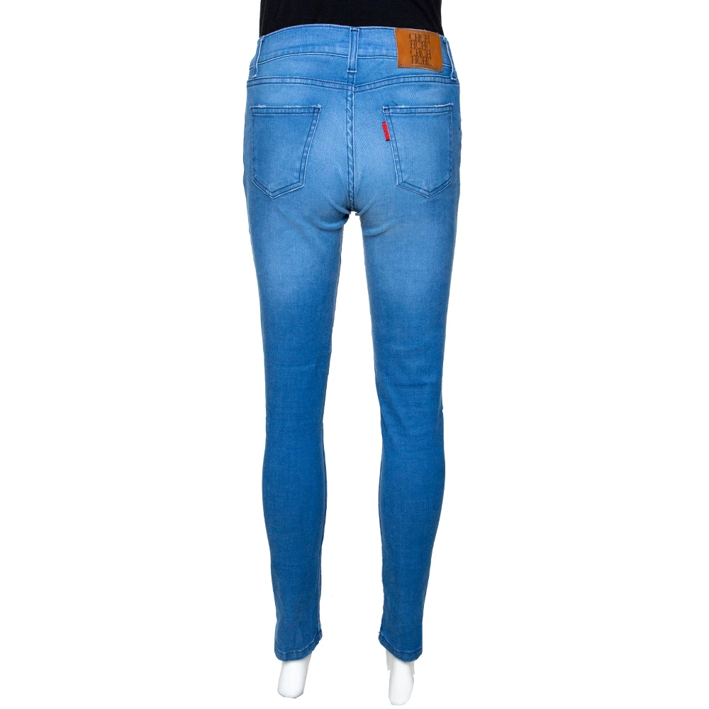 Carolina Herrera Blue Denim Frayed Detail Skinny Jeans M Women