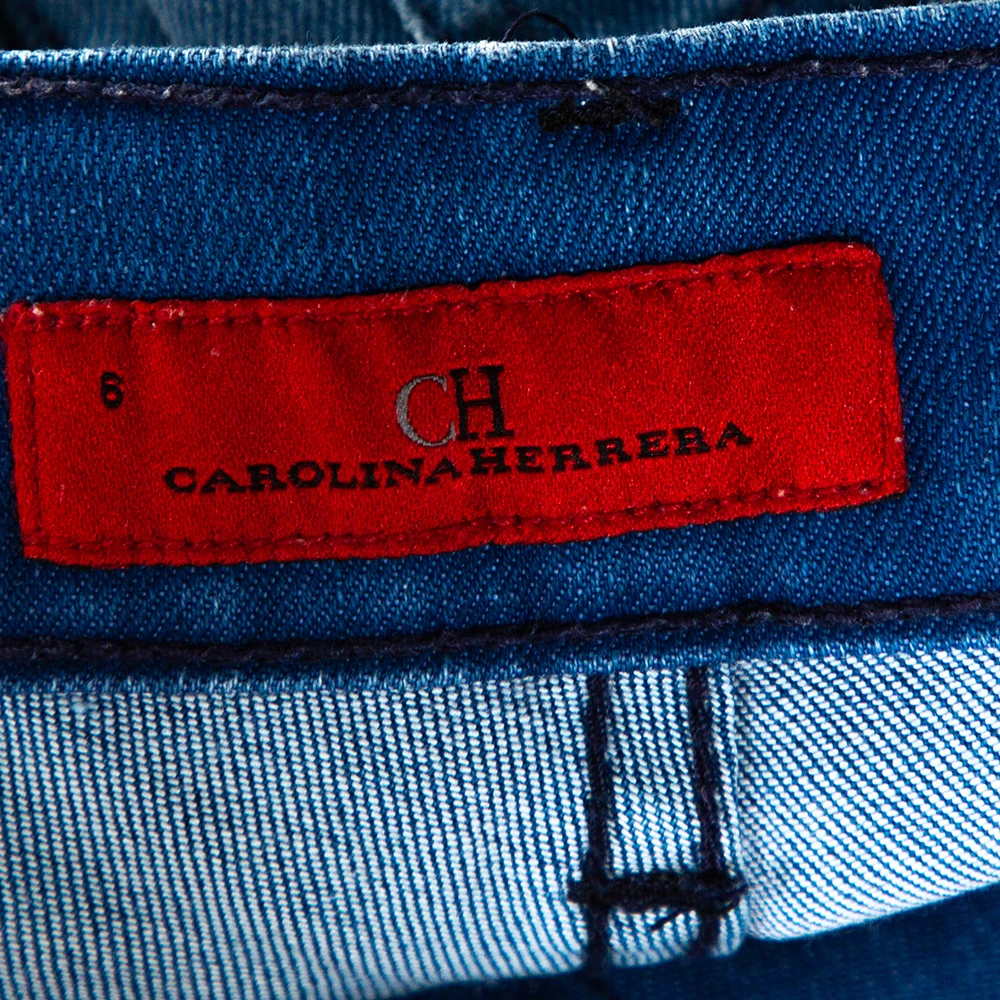 Carolina Herrera Blue Denim Frayed Detail Skinny Jeans M Women
