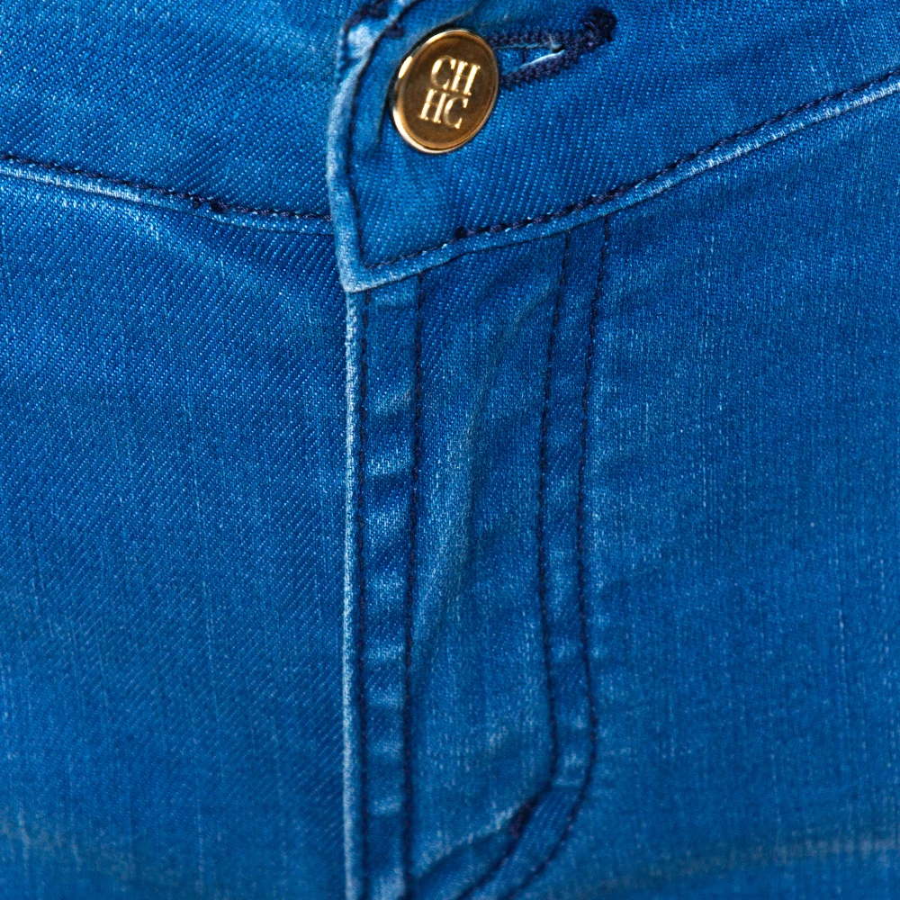 Carolina Herrera Blue Denim Frayed Detail Skinny Jeans M Women