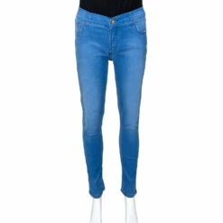 Carolina Herrera Blue Denim Frayed Detail Skinny Jeans M Women