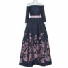Carolina Herrera Navy Blue Floral Jacquard Off Shoulder Gown L Women