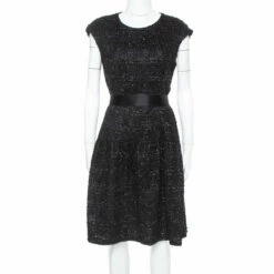 Carolina Herrera Black Sequin & Tinsel Accented Midi Dress L Women