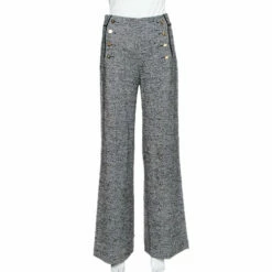 Carolina Herrera Monochrome Striped Wool High Waist Straight Leg Trousers S Women - Black