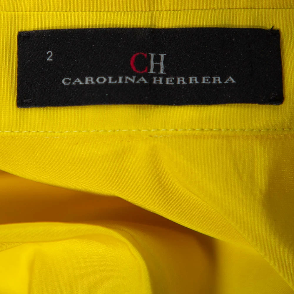 CH Carolina Herrera Yellow Pleated Maxi Wrap Dress S Women