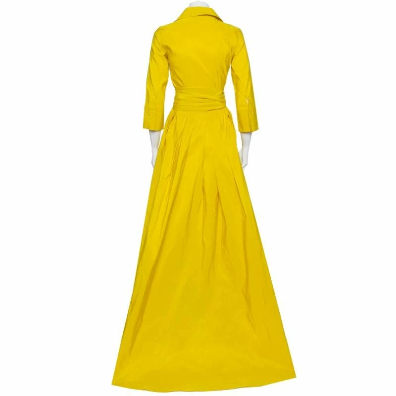 CH Carolina Herrera Yellow Pleated Maxi Wrap Dress S Women