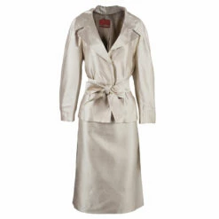 Carolina Herrera Beige Silk Skirt Suit L Women