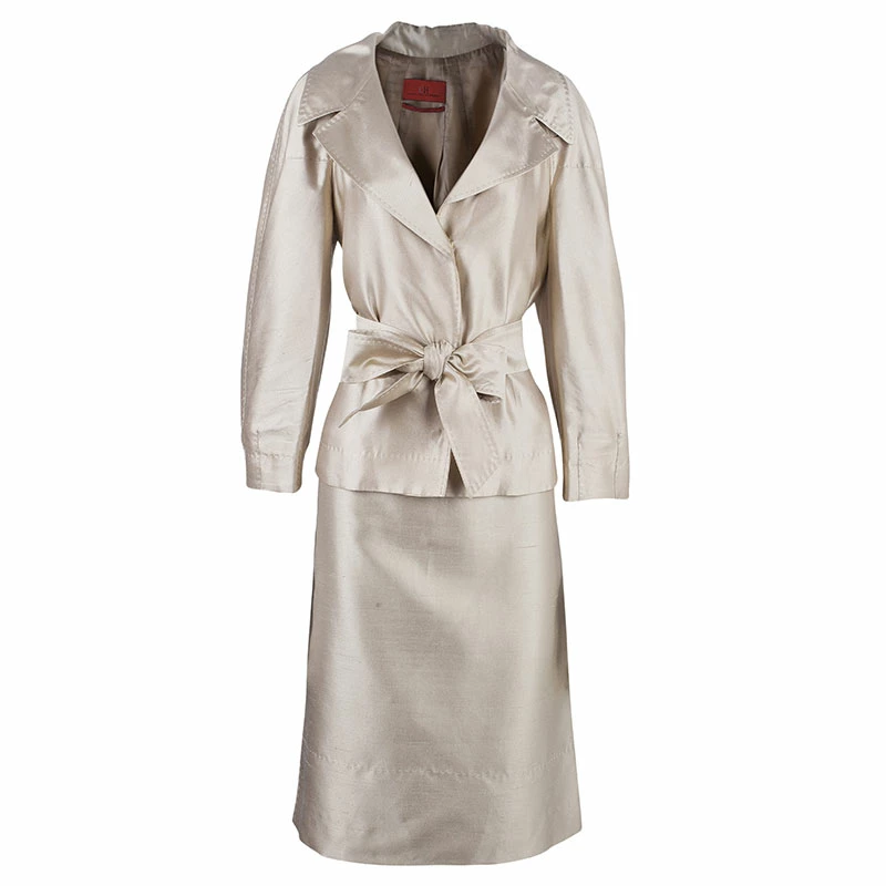 Carolina Herrera Beige Silk Skirt Suit L Women