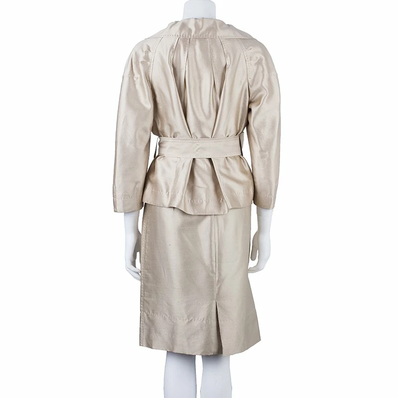 Carolina Herrera Beige Silk Skirt Suit L Women