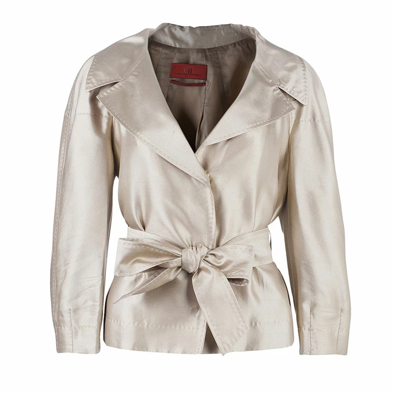 Carolina Herrera Beige Silk Skirt Suit L Women