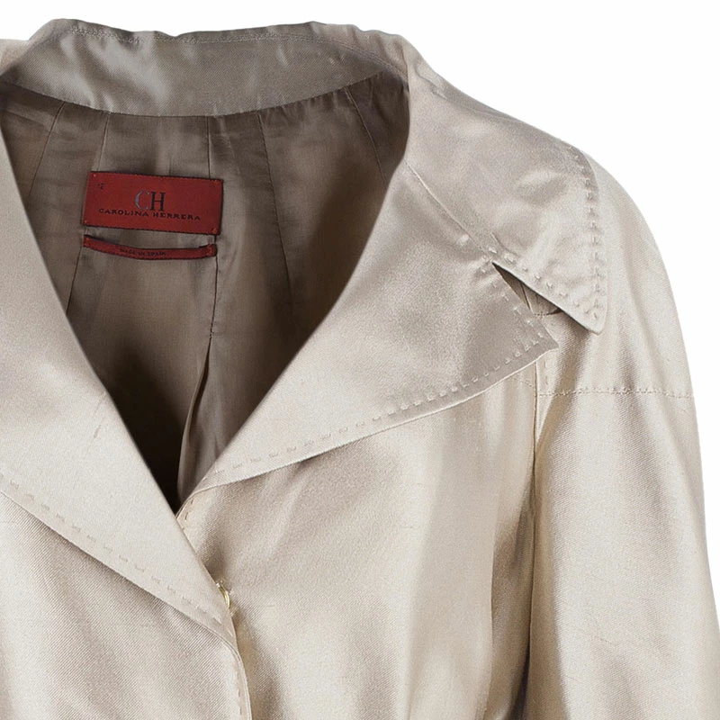 Carolina Herrera Beige Silk Skirt Suit L Women