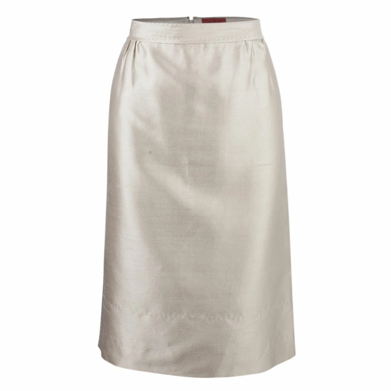 Carolina Herrera Beige Silk Skirt Suit L Women