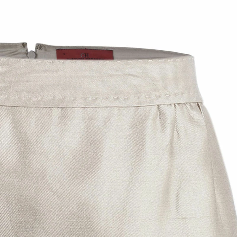 Carolina Herrera Beige Silk Skirt Suit L Women