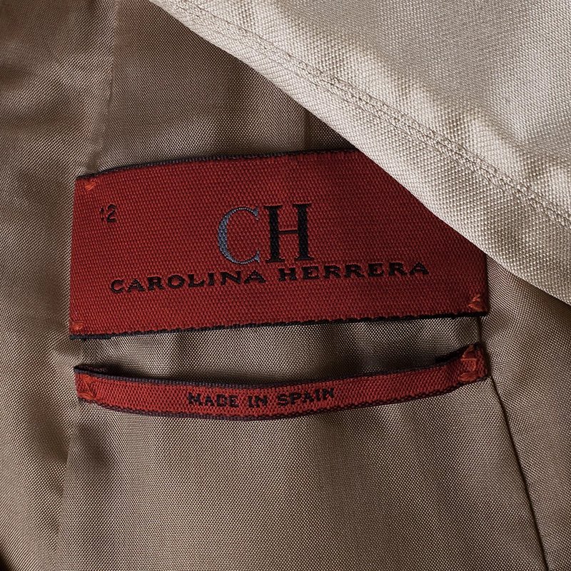 Carolina Herrera Beige Silk Skirt Suit L Women