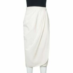 Carolina Herrera Cream Wool & Silk Draped Midi Skirt M Women