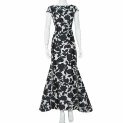 CH Carolina Herrera Monochrome Printed Scoop Back Sleeveless Gown L Women - Black