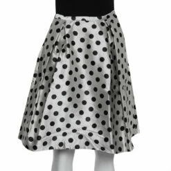 CH Carolina Herrera Monochrome Polka Dot Satin Box Pleated Short Skirt XS Women - Silver