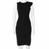 CH Carolina Herrera Black Knit Ruffle Detail Midi Dress XS Women