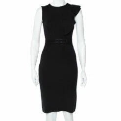 CH Carolina Herrera Black Knit Ruffle Detail Midi Dress XS Women