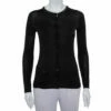 Carolina Herrera Black Knit Contrast Neck Detail Button Front Cardigan XS Women