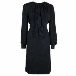 Carolina Herrera Black Ruffle Neck Dress M Women