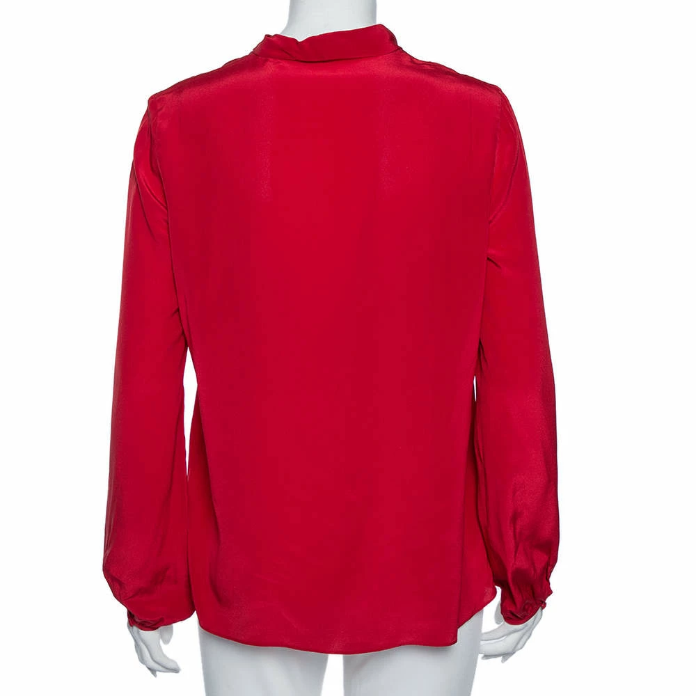 Carolina Herrera Red Silk Neck Tie Detail Blouse M Women