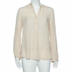Carolina Herrera Cream Silk Ruffled Cuff Detail Blouse M Women