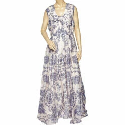 Carolina Herrera Light Pink Floral Fil Coupe Pleated Bow Detail Gown XL Women