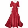 Carolina Herrera Burgundy Silk Taffeta Pleated Detail Belted Gown L Women