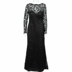 Carolina Herrera Black Lace Trail Detail Long Sleeve Gown L Women