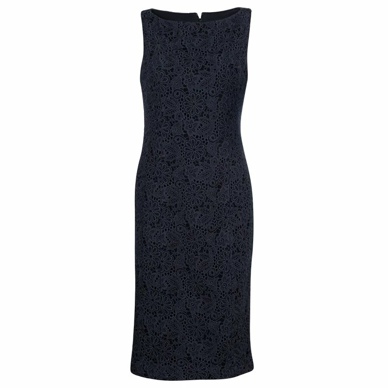 Carolina Herrera Grey Lace Sheath Dress L Women