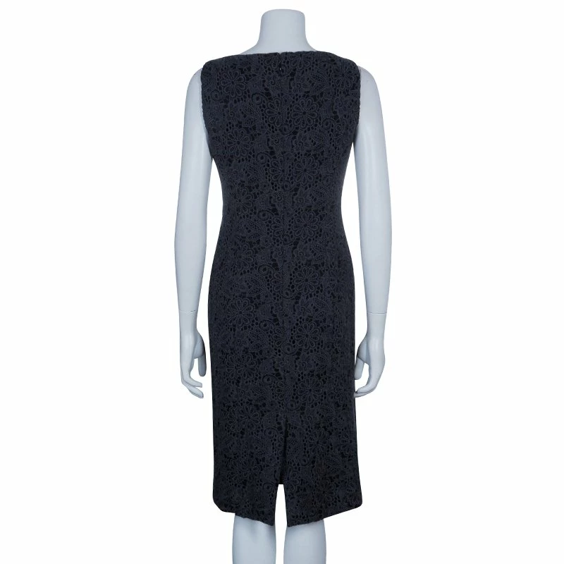 Carolina Herrera Grey Lace Sheath Dress L Women