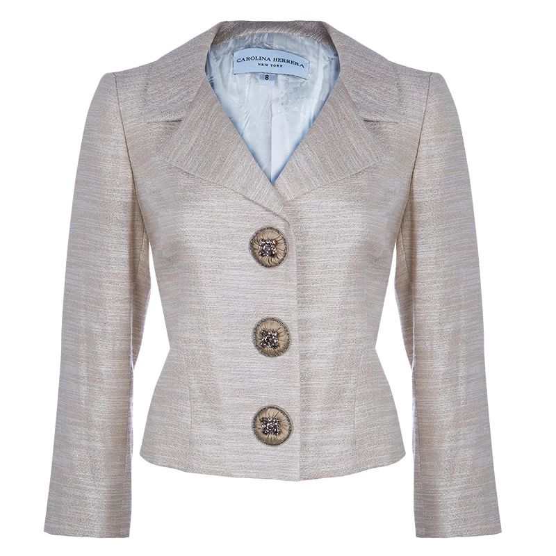 Carolina Herrera Beige Metallic Pant Suit M Women 4 Carolina Herrera Beige Metallic Pant Suit M Women - Image 4