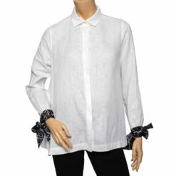Carolina Herrera White Cotton Bow Tie Long Sleeves Shirt XS Women