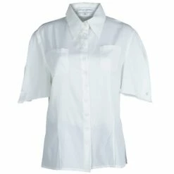 Carolina Herrera White Textured Cotton Cutout Back Detail Short Sleeve Shirt XL Women