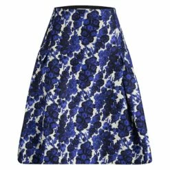 Carolina Herrera Blue Silk Floral Printed Box Pleat Skirt XL Women