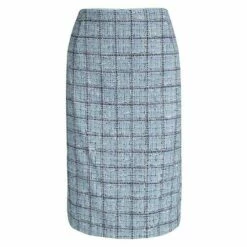 Carolina Herrera Powder Blue Checked Tweed Skirt XL Women