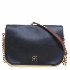 Carolina Herrera Black/Brown Leather New Baltazar Flap Shoulder Bag Women